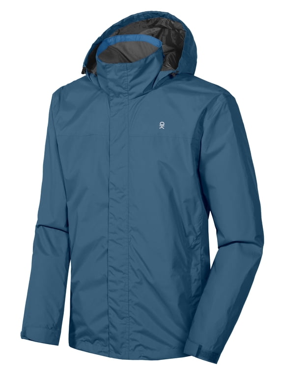Men's Waterproof Rain Jacket, Lightweight Windproof for Hiking Travel Blue Mirage Size L