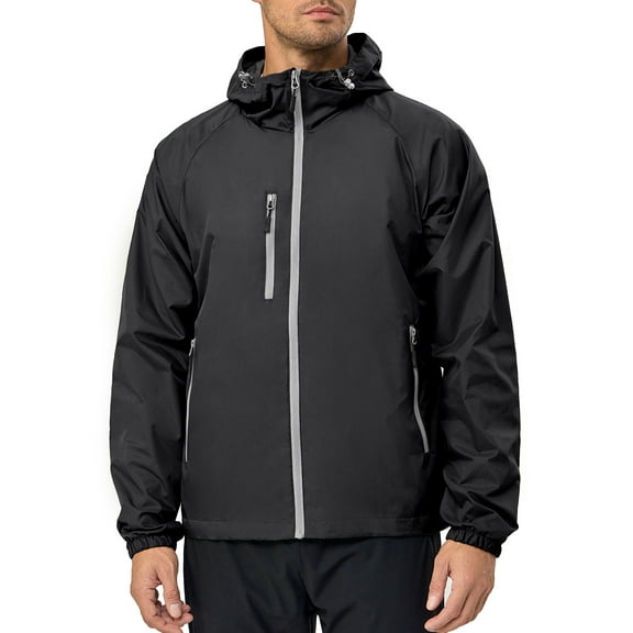 Little Donkey Andy Men’s Lightweight Windbreaker Jacket Breathable Windproof Hooded Wind Coat Hiking Running Golf Outdoor Travel Black L