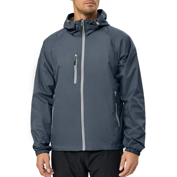 Little Donkey Andy Men’s Lightweight Windbreaker Jacket Breathable Windproof Hooded Wind Coat Hiking Running Golf Outdoor Travel Grey XL