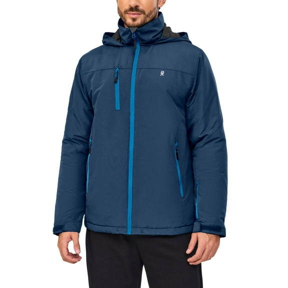 Little Donkey Andy Men's Lightweight Winter Jacket Hooded Windproof Warm Insulated Jacket for Ski Hiking (Dark Blue M)