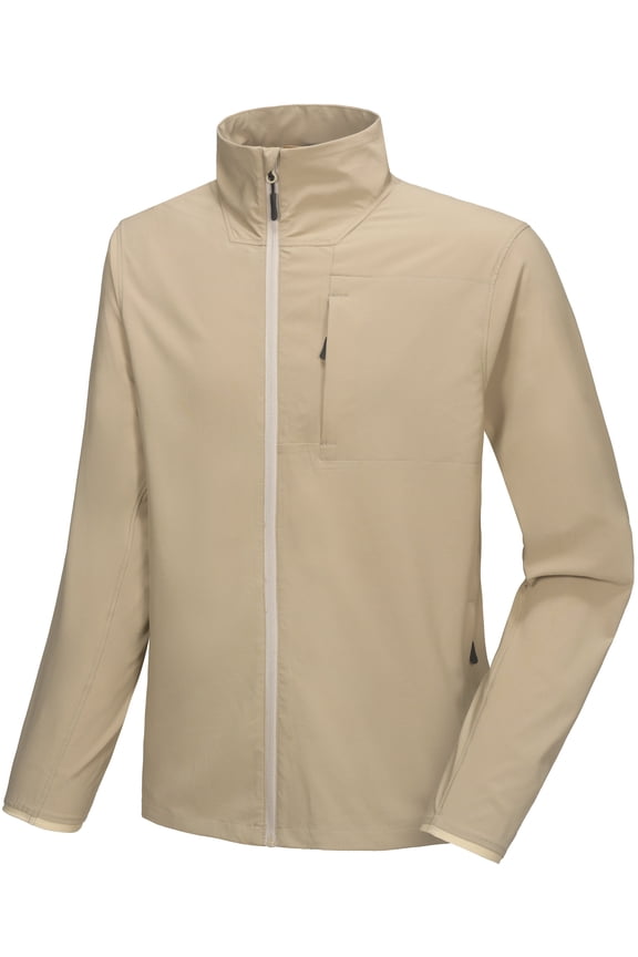 Men's Lightweight Woven Jacket with Hood Windbreak Water Resistant Sun Protection Softshell Jacket For Runing Hiking Khaki L