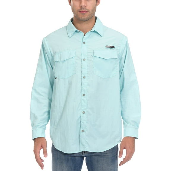 Little Donkey Andy Men's Long Sleeve Fishing Shirt with Detachable Sleeves, Breathable and Fast Dry Light Blue XS