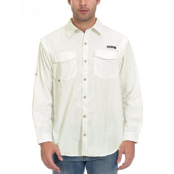 Little Donkey Andy Men's Long Sleeve Fishing Shirt with Detachable Sleeves, Breathable and Fast Dry Off White L