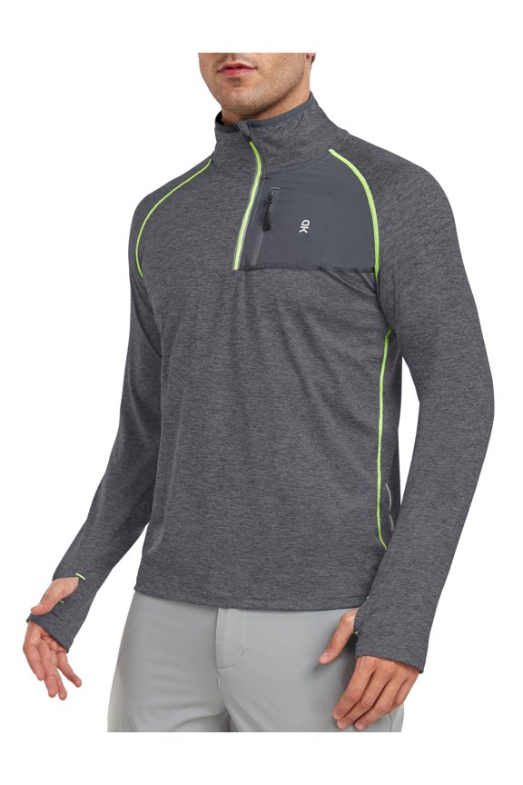 Men's Long Sleeve Quick Dry Lightweight Running Exercise Sports T-Shirt Top Black Heather M