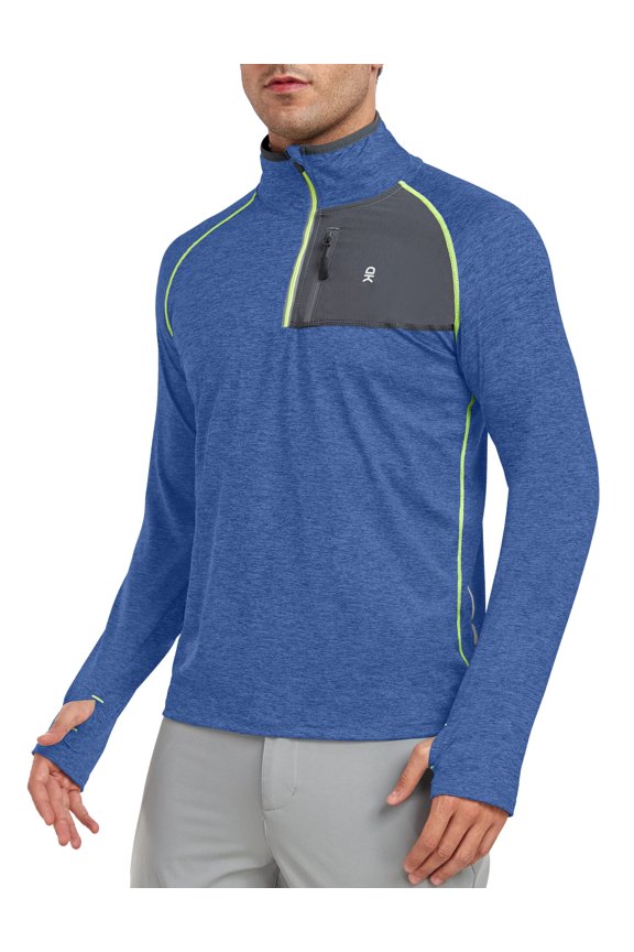 Men's Long Sleeve Quick Dry Lightweight Running Exercise Sports T-Shirt Top Blue Heather L