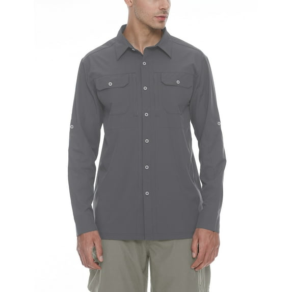 Little Donkey Andy Men's Outdoor Shirt - Stretch, Quick-Dry, Water-Resistant, UPF 55+ for Hiking, Travel, and Camping Grey Size XL