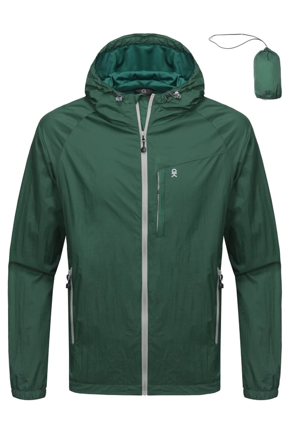 Men's Packable Lightweight Hooded Jacket Windproof Windbreaker with Recycled Insulation Green XL