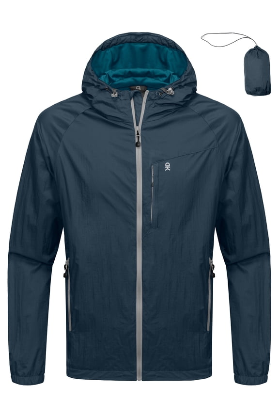 Men's Packable Lightweight Hooded Jacket Windproof Windbreaker with Recycled Insulation Navy Blue M