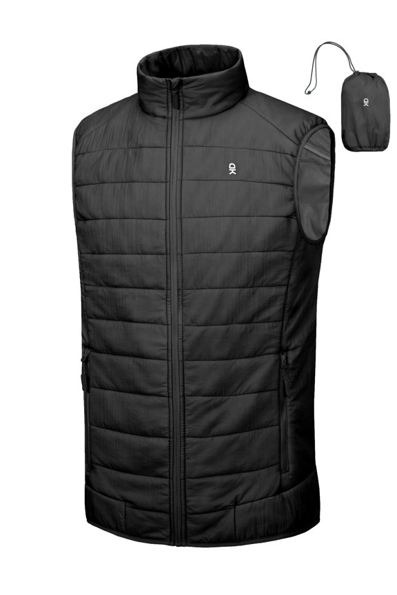 Men's Packable Lightweight Puffer Vest with Recycled Insulation for Running Golf Black M