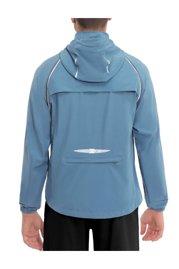 Men's Packable Lightweight Waterproof Cycling Jacket, Convertible Quick Dry Running Jacket Windbreaker with Removable Sleeves and Hood, Blue XXXL