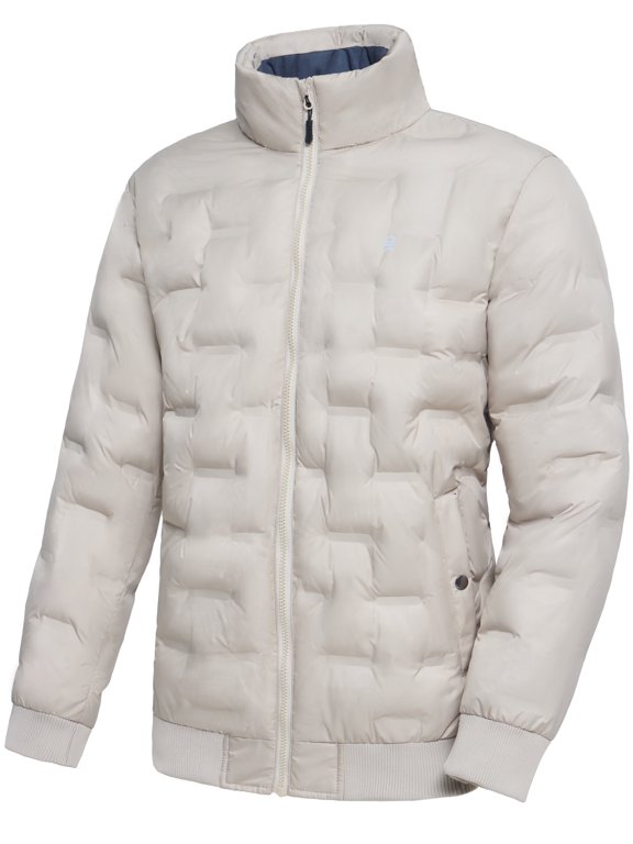 Men's Puffer Warm Jacket Windproof Winter Coat with Recycled Insulation Khaki L
