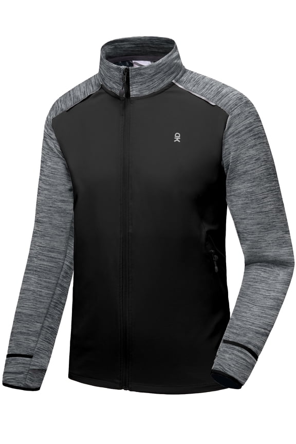 Men's Quick Dry Thermal Lightweight Running Jacket Full Zip Hybrid Warm Thumbholes Golf Track Jacket Black Heather S