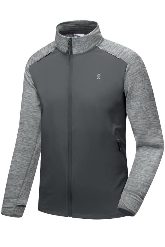 Men's Quick Dry Thermal Lightweight Running Jacket Full Zip Hybrid Warm Thumbholes Golf Track Jacket Grey Heather S
