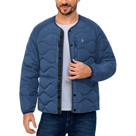 Little Donkey Andy Men's Quilted Jacket Lightweight Bomber Puffer Jacket Long Sleeve Padded Coat with 6 Pockets Black Blue L