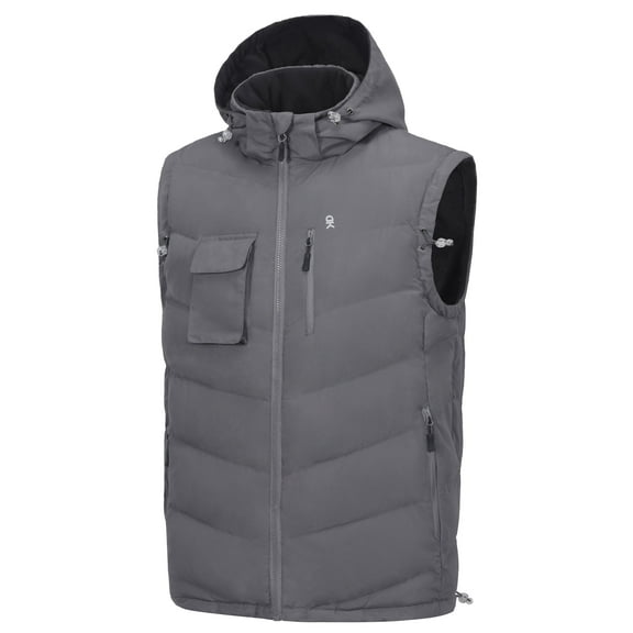 Little Donkey Andy Men's Reversible Fleece Puffy Vest Warm Sleeveless Puffer Jacket with Removable Hood for Golfing Hiking Grey L