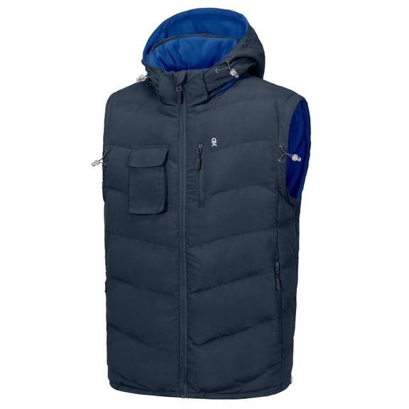 Little Donkey Andy Men's Reversible Fleece Puffy Vest Warm Sleeveless Puffer Jacket with Removable Hood for Golfing Hiking Navy Blue L