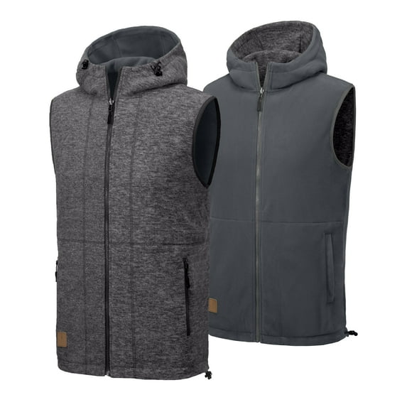 Little Donkey Andy Men's Reversible Fleece Vest Lightweight Warm Sleeveless Jacket with Hood for Hiking Walking Travel Charcoal Gray XL