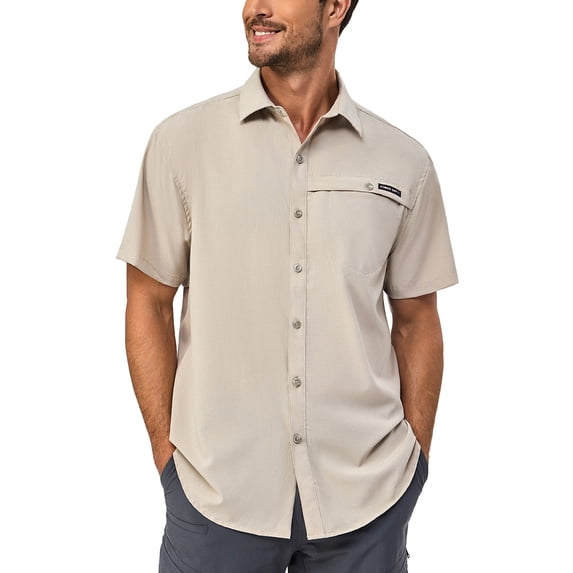 Little Donkey Andy Men's Short Sleeve Shirt - Lightweight, UPF 50+ Sun Protection, Breathable, Air-Hole Technology for Fishing, Hiking, and Outdoor Activities Light Khaki Heather S