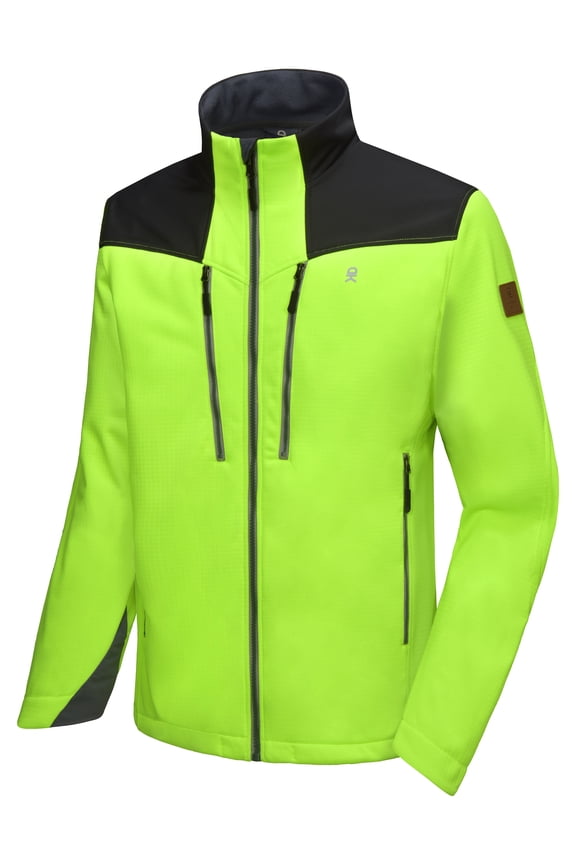 Men's Softshell Grid Fleece Lined Hiking Jacket Water Repellent Lightweight Travel Running Fluorescent Yellow M