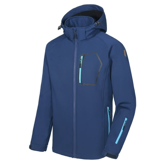 Little Donkey Andy Men's Softshell Hiking Jackets Ski Snow Fleece Lined Lightweight Removable Hood Navy Blue M