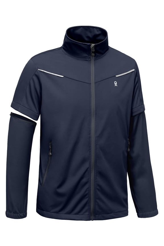 Men's Softshell Jacket - Lightweight, Waterproof, Detachable Sleeves for Golf, Hiking, Cycling, and Running Blue XL