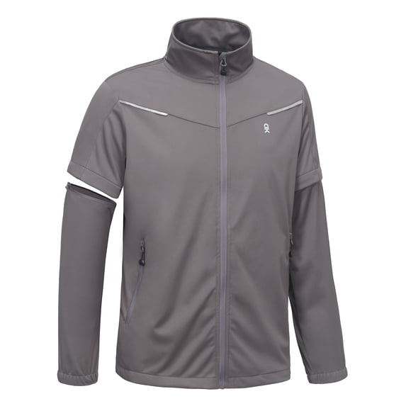 Little Donkey Andy Men's Softshell Jacket - Lightweight, Waterproof, Detachable Sleeves for Golf, Hiking, Cycling, and Running Gray 2XL