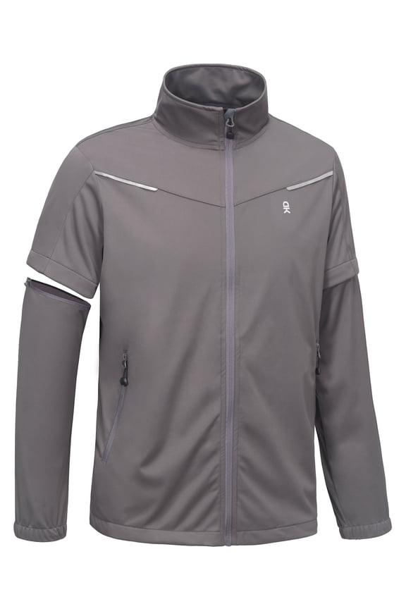Men's Softshell Jacket - Lightweight, Waterproof, Detachable Sleeves for Golf, Hiking, Cycling, and Running Gray XL