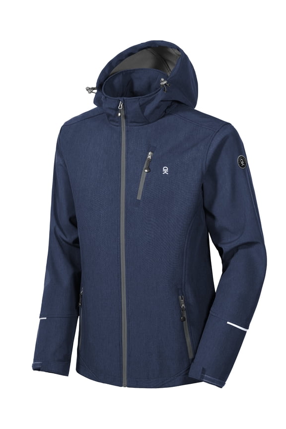 Men's Softshell Jacket Ski Jacket with Removable Hood, Fleece Lined and Water Repellent Blue Heather Size XXXL