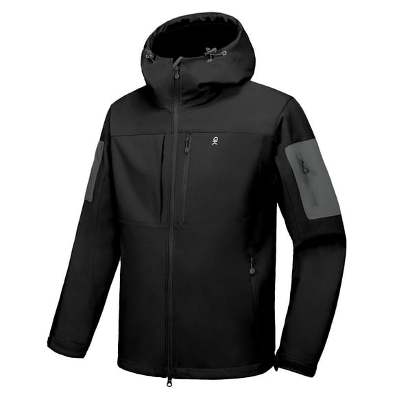 Little Donkey Andy Men's Softshell Jacket with Hood, Fleece Lined Winter Jackets for Hiking, Windproof Water-resistant (Black S)