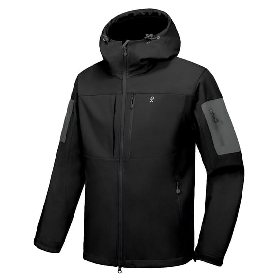 Little Donkey Andy Men's Softshell Jacket with Hood, Fleece Lined Winter Jackets for Hiking, Windproof Water-resistant (Black XXL)