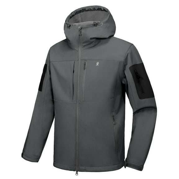 Little Donkey Andy Men's Softshell Jacket with Hood, Fleece Lined Winter Jackets for Hiking, Windproof Water-resistant (Charcoal Heather XL)