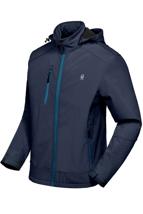 Men’s Softshell Jacket with Removable Hood, Fleece Lined and Water Repellent Deep Blue Size M