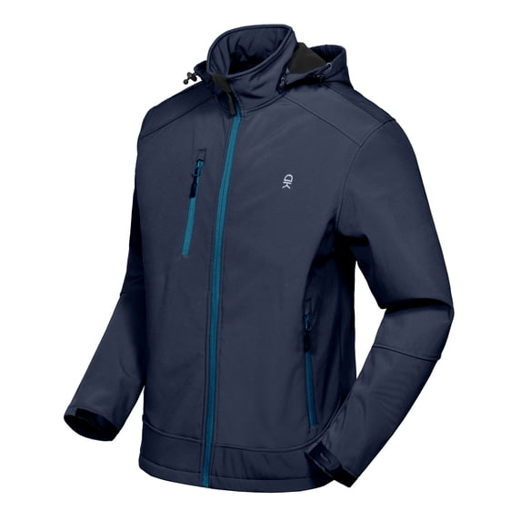 Little Donkey Andy Men's Softshell Jacket with Removable Hood, Fleece Lined and Water Repellent Deep Blue Size M