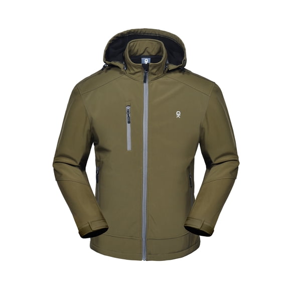 Little Donkey Andy Men’s Softshell Jacket with Removable Hood, Fleece Lined and Water Repellent Olive Size L