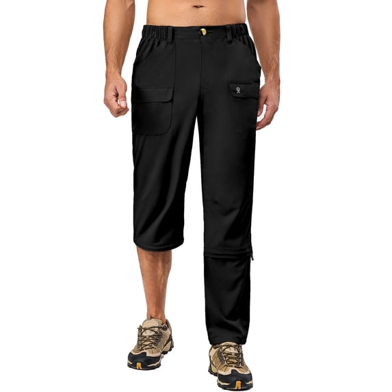 Little Donkey Andy Men's Stretch Convertible Pants Zip-Off Lightweight Quick-Dry Hiking Fishing Travel Pants (Capris Black XXXL)