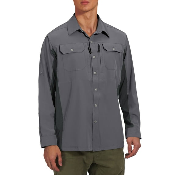 Little Donkey Andy Men's Stretch Quick Dry Water Resistant Outdoor Shirts UPF50+ for Hiking, Travel, Camping Steel Grey Size XXL