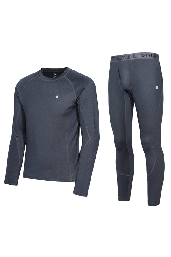 Men's Thin Thermal Underwear Set Performance Base Layer Wicking Active Long Johns Top & Bottom with Fly Black M
