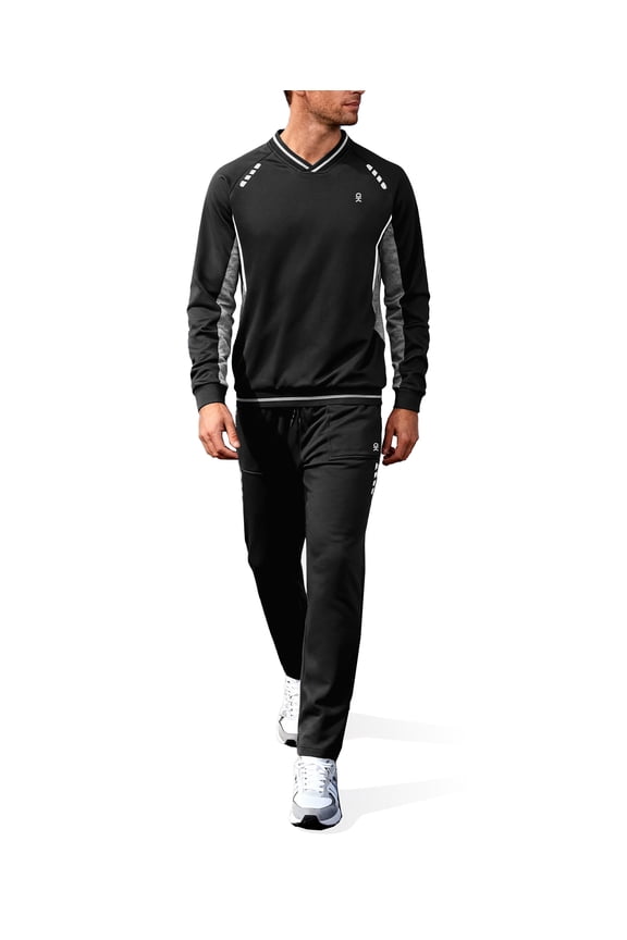 Men's 2-Piece Long Sleeve Tracksuit Set - Stretch, Comfortable for Gym, Running, and Casual Wear Black-Light gray L