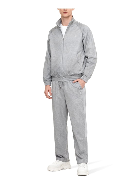 Men's 2Pc Full Zip Tracksuit, 4 Way Stretch with Reflective Stripes & Zipper Pockets, Straight Leg for Golf Running Gym Light Gray XL