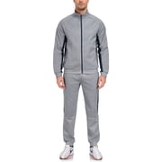Men's 2Pc Full Zip Tracksuit, 4 Way Stretch Color Block Jogger with Zipper Pockets for Gym Running Light Grey 2XL