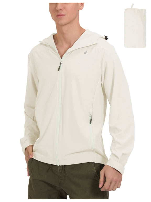 Men's UPF 50+ Sun Protection Stretch Breathable Jackets Hoodie Hiking Summer Shirts Marshmallow M