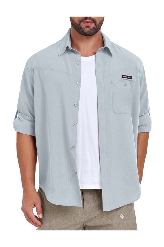 Men's UPF 50 UV Protection Shirt, Breathable Long Sleeve Fishing Hiking Shirts, Quick Dry Gray Dawn 3XL