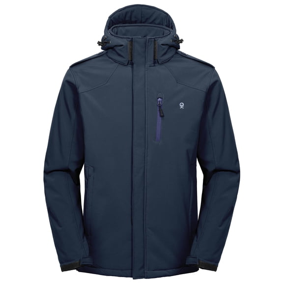 Little Donkey Andy Men's Warm Winter Softshell Jacket Windproof Mountain Ski Snow Coat with Removable Hood Dark Blue L