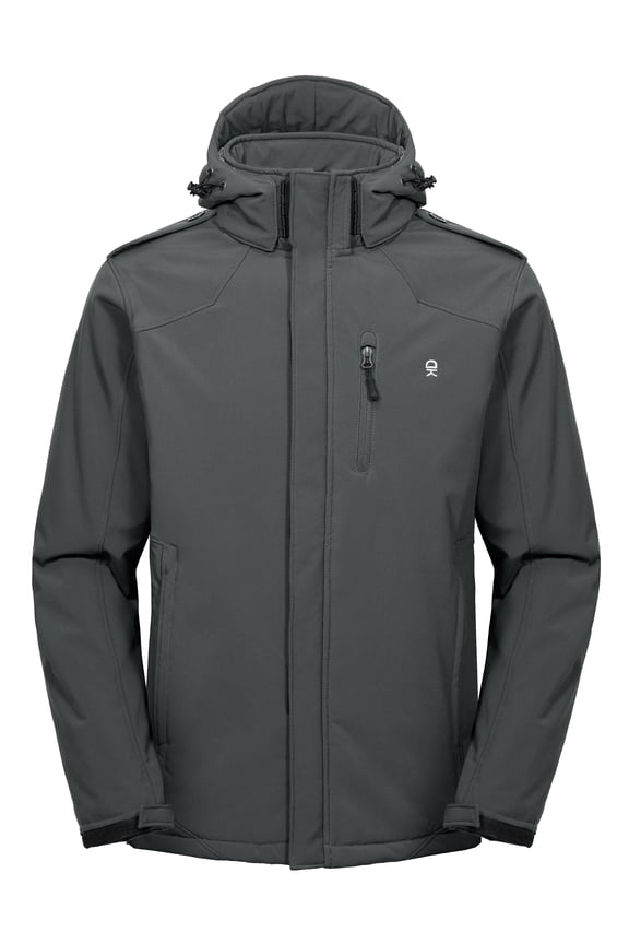 Men's Warm Winter Softshell Jacket Windproof Mountain Ski Snow Coat with Removable Hood Grey L