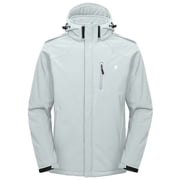 Little Donkey Andy Mens Warm Winter Softshell Jacket Windproof Mountain Ski Snow Coat with Removable Hood Light Gray L