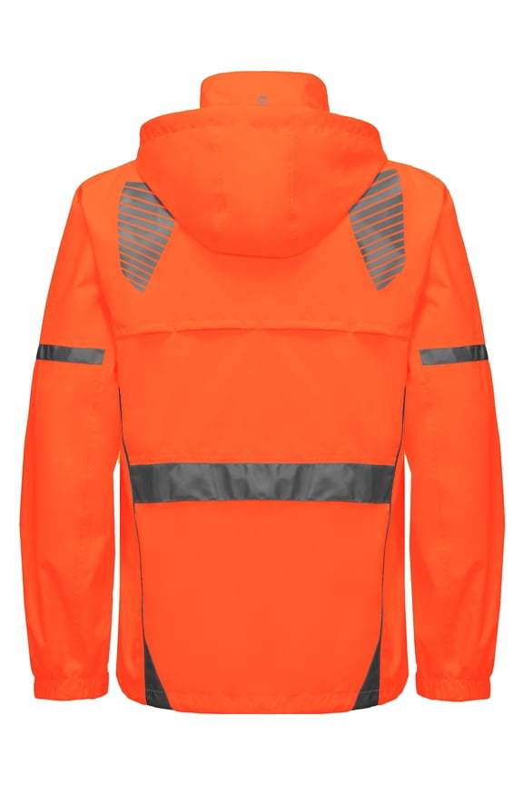 Men's Waterproof Golf Rain Jacket Reflective Cycling Running Windbreaker-Removable Hood, Packable Orange L
