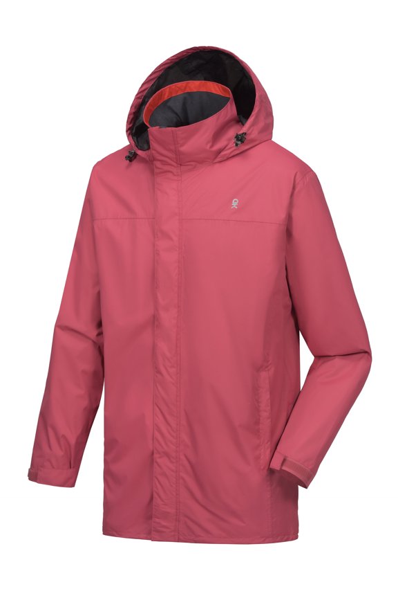 Men's Waterproof Long Hooded Rain Jacket Outdoor Breathable Rain Shell for Hiking,Golf,Travel Watermelon Red Size L