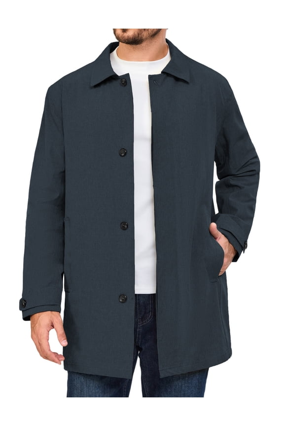 Men's Waterproof Mid-Length Trench Coat, Lightweight Long Rain Coat, Single Breasted Overcoat (Black Heather M)