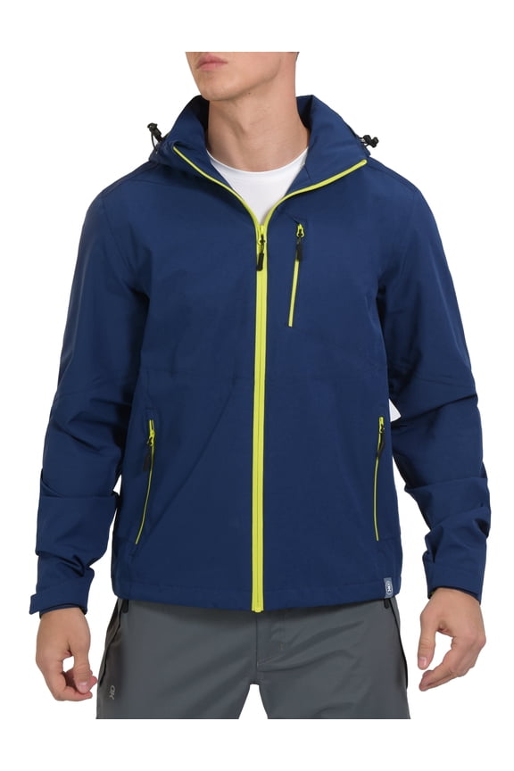 Men's Waterproof Rain Jacket Breathable Windbreaker Outdoor Rain Coat with Detachable Hood Blue/Blue M