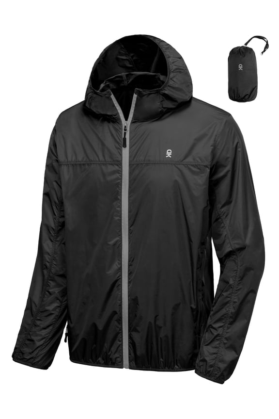 Men's Waterproof Rain Jacket, Lightweight Windproof Outdoor Shell with Hood for Hiking Travel Golf Type A Rain Black L